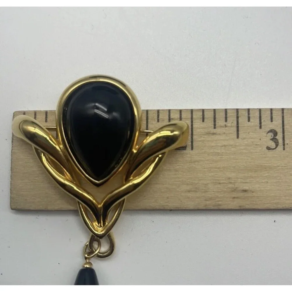 Vintage Napier Black & Gold Large Brooch & Matching Earring Set